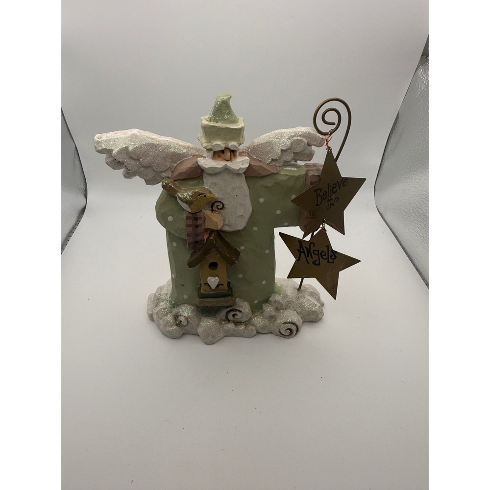 VTG Kurt S Adler Believe in Angels Resin Figurine Green Christmas Folk Art Decor